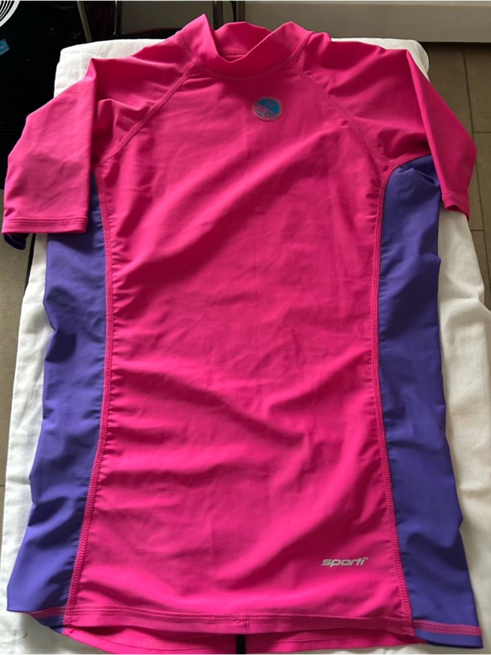 Sporti Woman’s Short Sleeve Sport Fit Rash Guard/Pink-Purple/Size XL/NWT